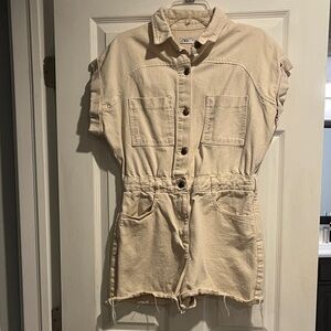 Zara Beige Short-Sleeve Romper